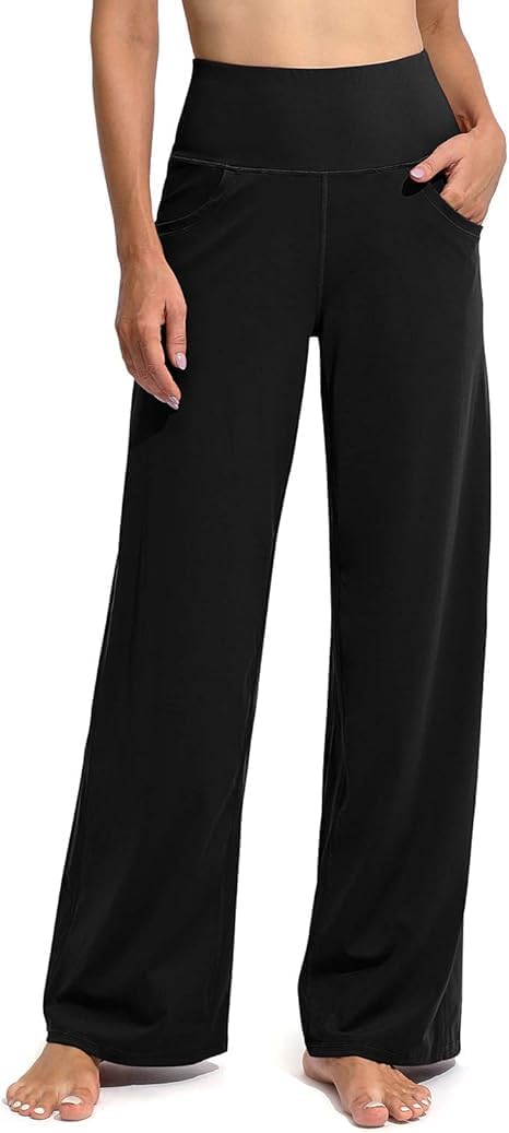 Women'S Activewear Trousers Straight Wide Leg with Pockets Yoga Pants Stretch Work Tracksuit Bottoms Gym Running Joggers Fall Winter Causal Pants Tummy Control Leggings Bootcut Lounge Pants