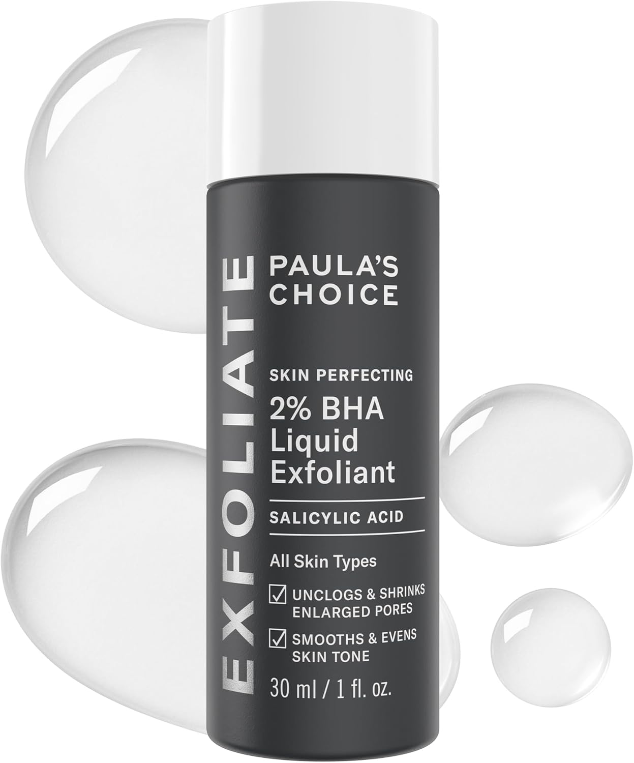 Skin Perfecting 2% BHA Liquid Salicylic Acid Exfoliant, Gentle Facial Exfoliator for Blackheads, Large Pores, Wrinkles & Fine Lines, Travel Size, 30 Ml Bottle