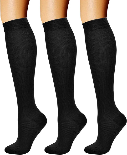 Compression Socks (3 Pairs) 15-20 Mmhg Is BEST Athletic & Medical for Men & Women, Running, Flight, Travel, Nurses,Edema