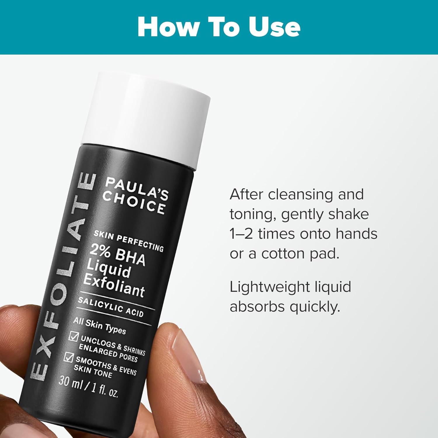 Skin Perfecting 2% BHA Liquid Salicylic Acid Exfoliant, Gentle Facial Exfoliator for Blackheads, Large Pores, Wrinkles & Fine Lines, Travel Size, 30 Ml Bottle