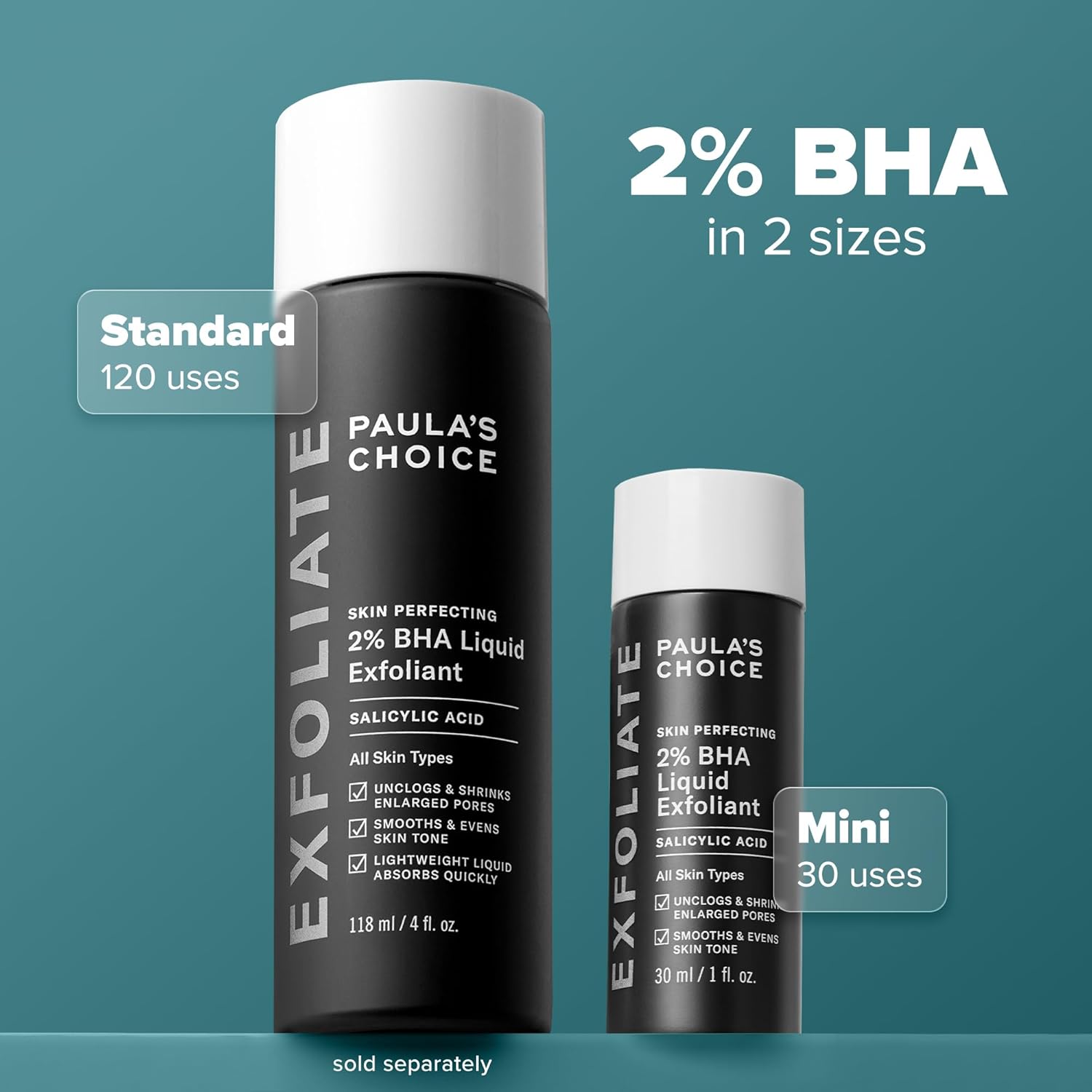 Skin Perfecting 2% BHA Liquid Salicylic Acid Exfoliant, Gentle Facial Exfoliator for Blackheads, Large Pores, Wrinkles & Fine Lines, Travel Size, 30 Ml Bottle