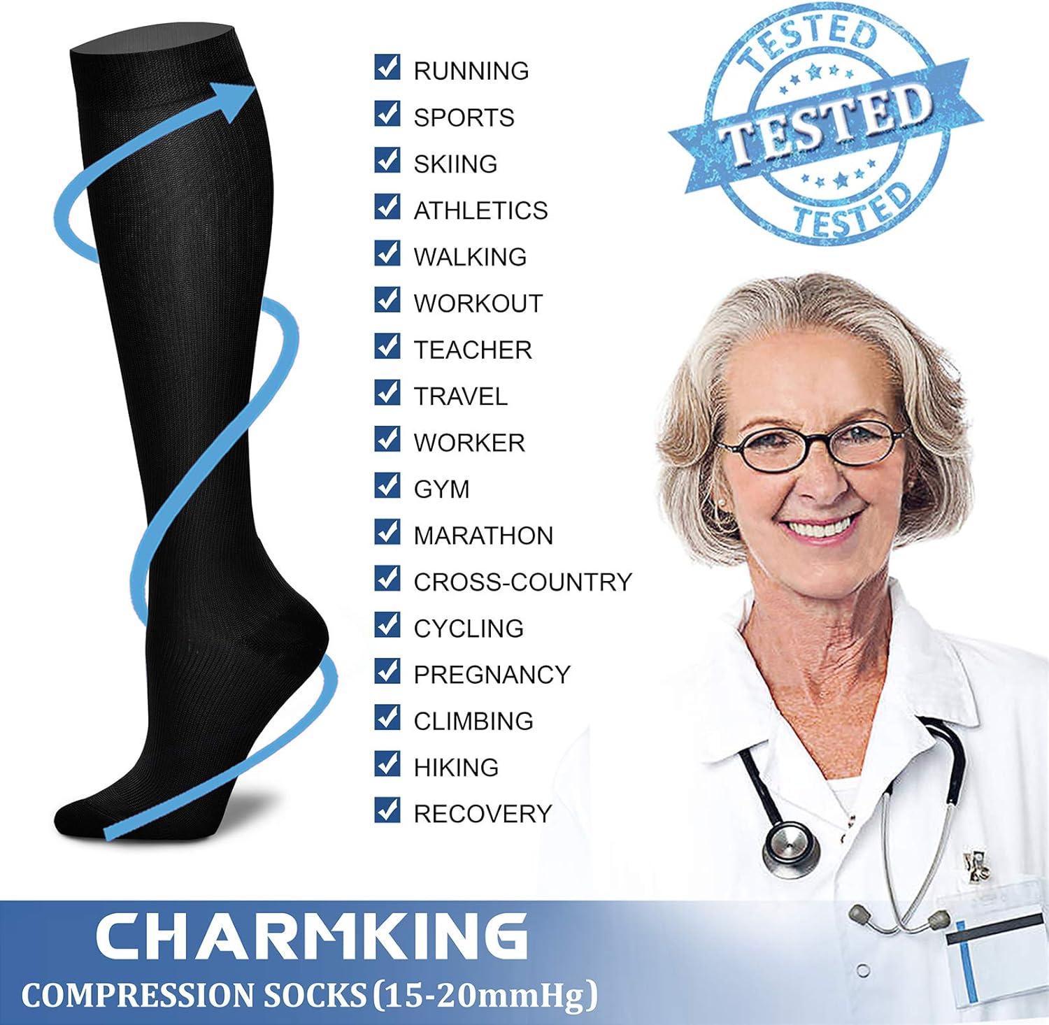 Compression Socks (3 Pairs) 15-20 Mmhg Is BEST Athletic & Medical for Men & Women, Running, Flight, Travel, Nurses,Edema